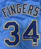 ROLLIE FINGERS SIGNED CUSTOM BREWERS BLUE JERSEY W/ HOF '92 - BAS