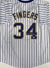 ROLLIE FINGERS SIGNED CUSTOM REPLICA BREWERS PINSTRIPE JERSEY W/ HOF '92 - BAS