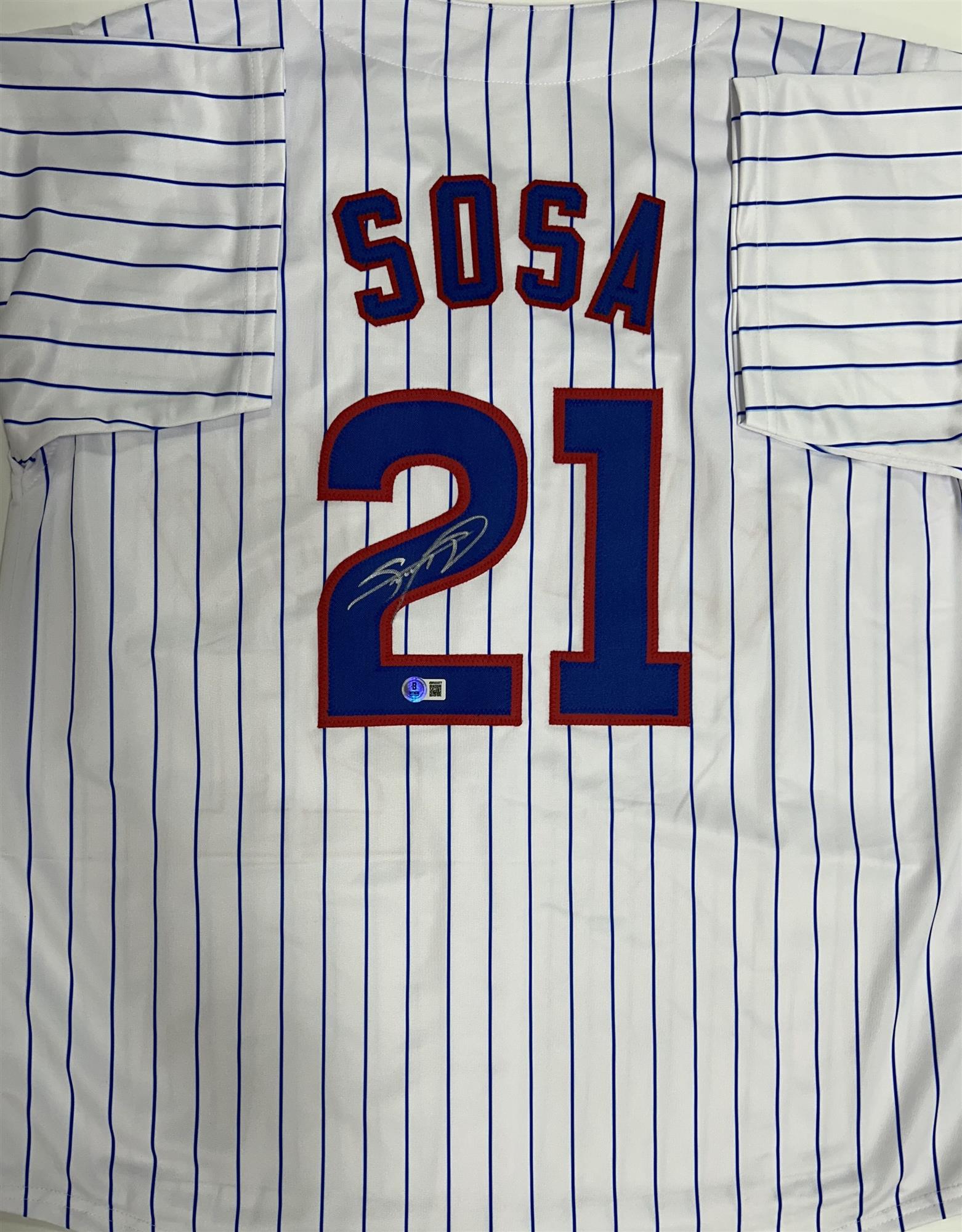 SAMMY SOSA SIGNED REPLICA PINSTRIPE JERSEY - CHICAGO CUBS MLB - BAS