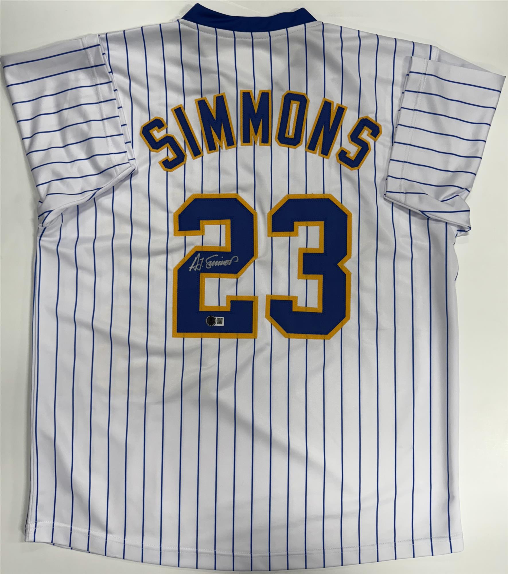 TED SIMMONS SIGNED CUSTOM REPLICA BREWERS PINSTRIPE JERSEY - BAS TED SIMMONS SIGNED CUSTOM REPLICA BREWERS PINSTRIPE JERSEY - BAS