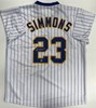 TED SIMMONS SIGNED CUSTOM REPLICA BREWERS PINSTRIPE JERSEY - BAS