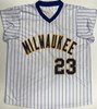TED SIMMONS SIGNED CUSTOM REPLICA BREWERS PINSTRIPE JERSEY - BAS
