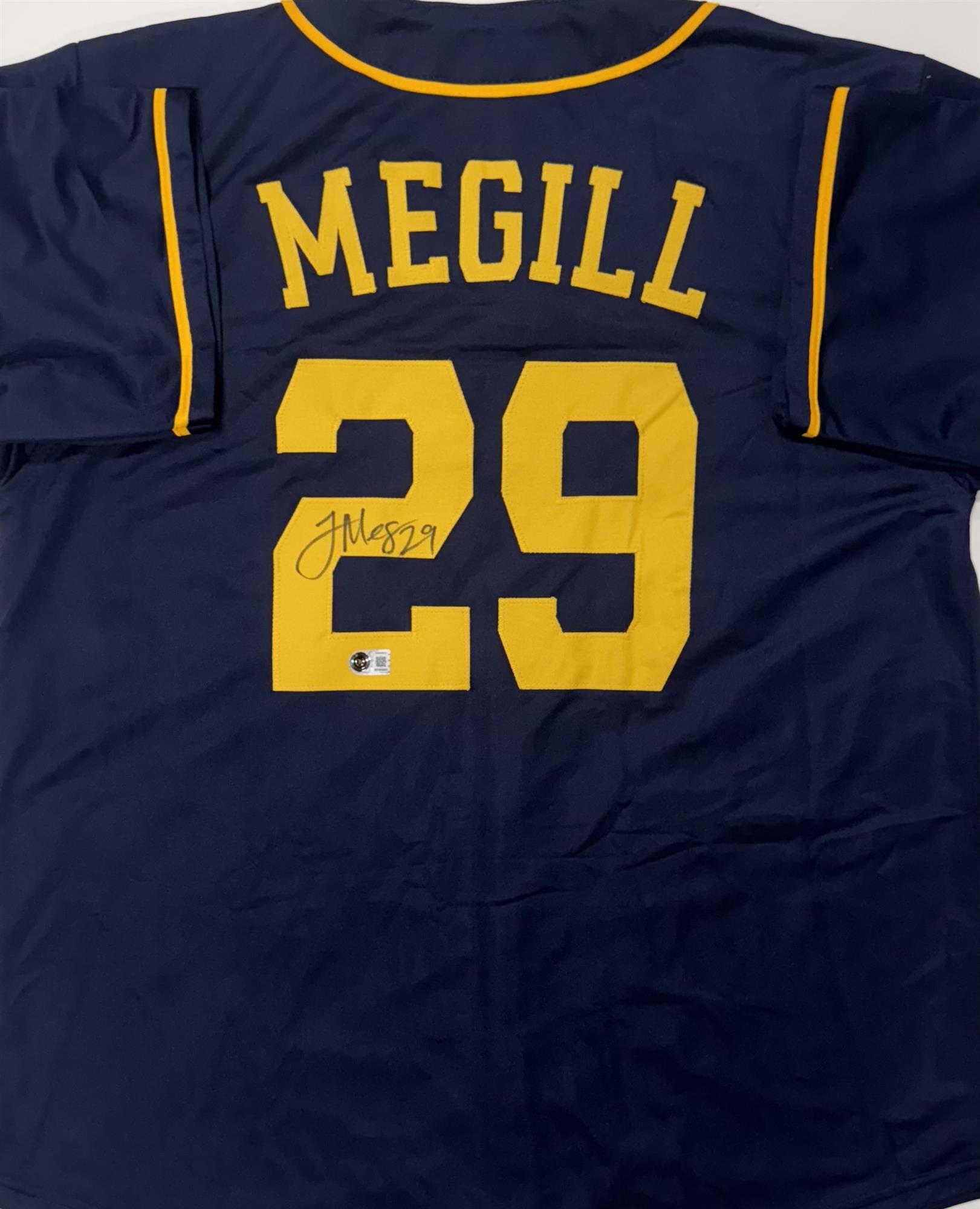 TREVOR MEGILL SIGNED CUSTOM REPLICA BREWERS NAVY JERSEY - BAS