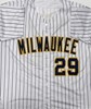 TREVOR MEGILL SIGNED CUSTOM REPLICA BREWERS PINSTRIPE JERSEY - BAS