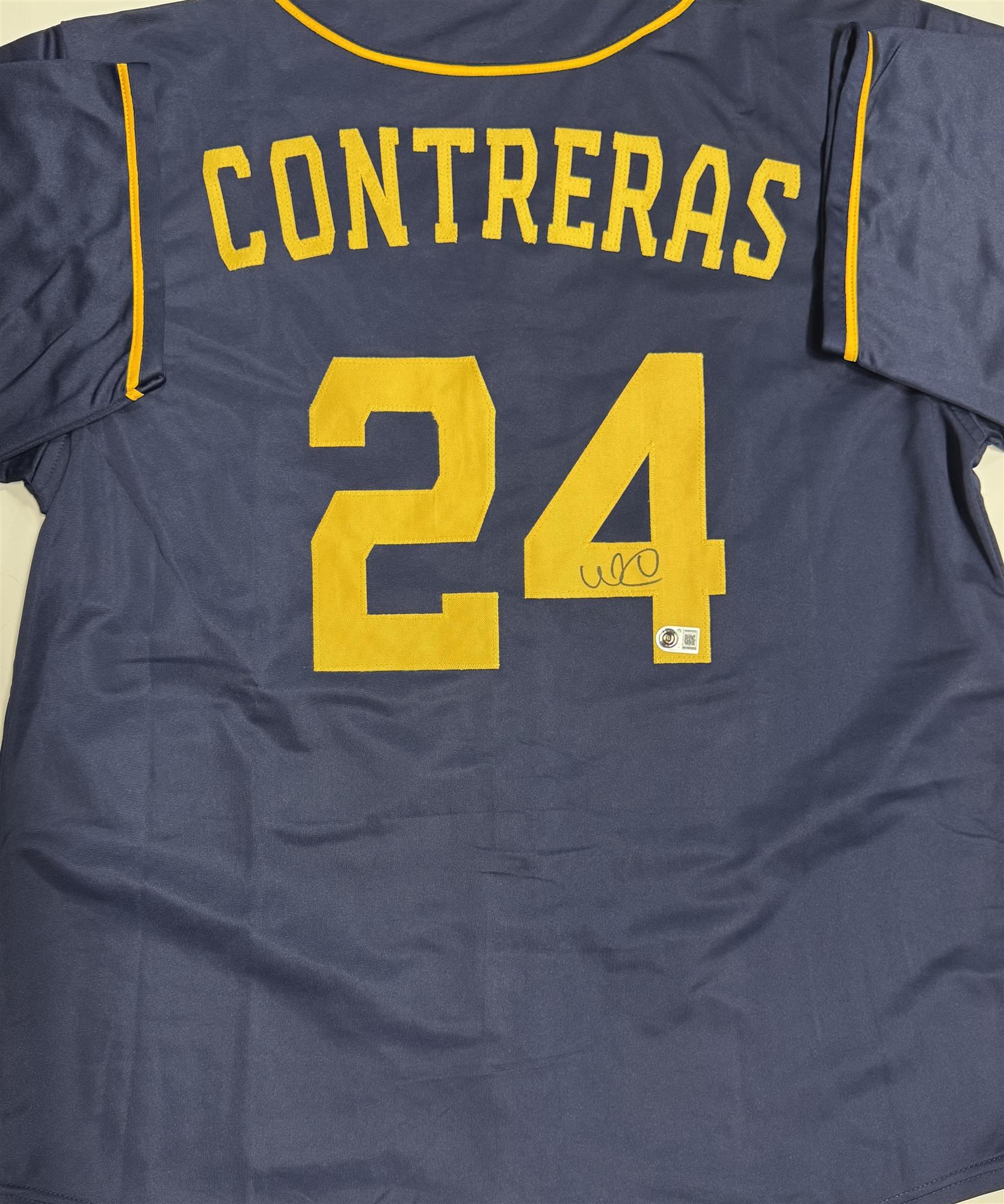 WILLIAM CONTRERAS SIGNED CUSTOM REPLICA BREWERS NAVY JERSEY - BAS