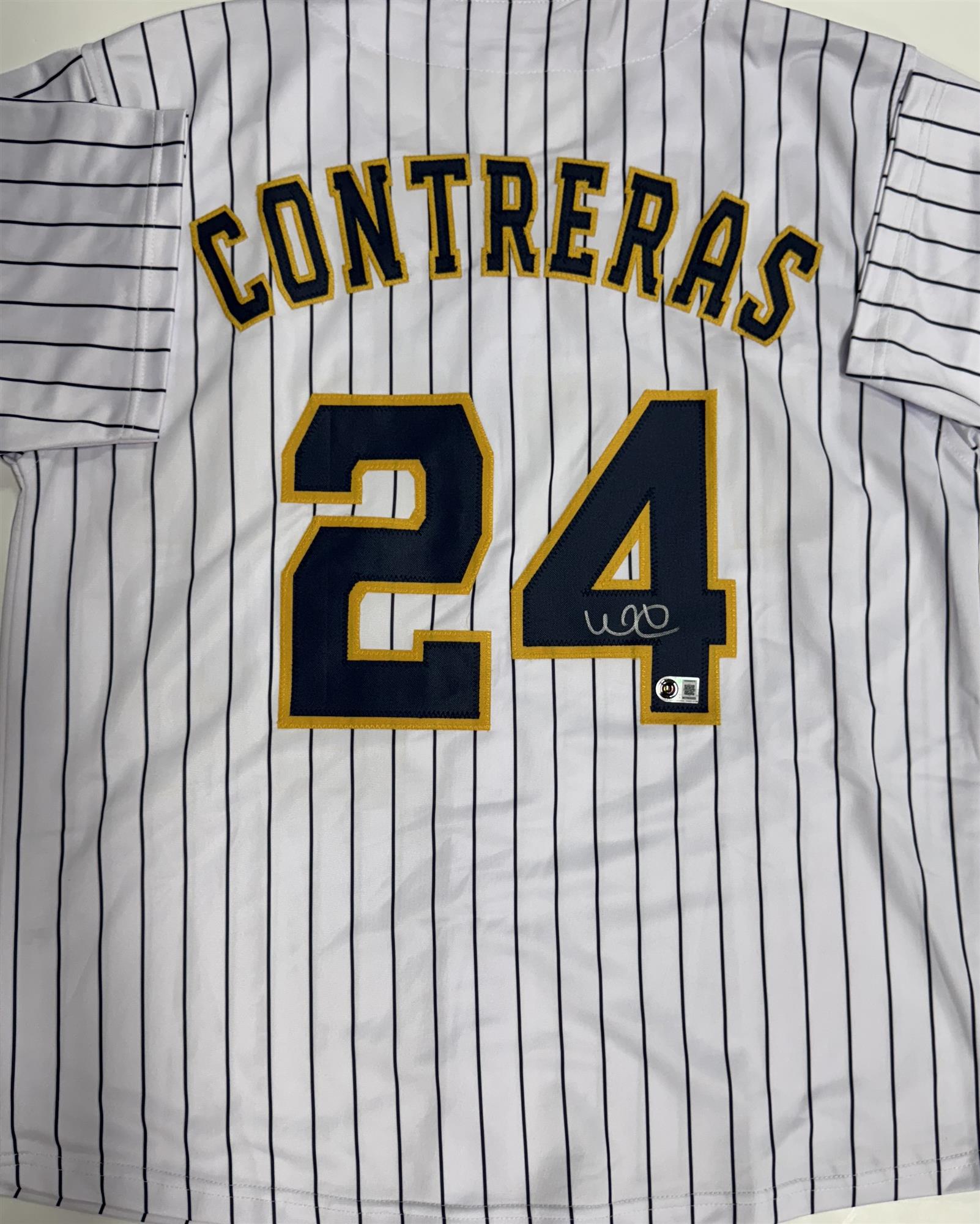 WILLIAM CONTRERAS SIGNED CUSTOM REPLICA BREWERS PINSTRIPE JERSEY - BAS