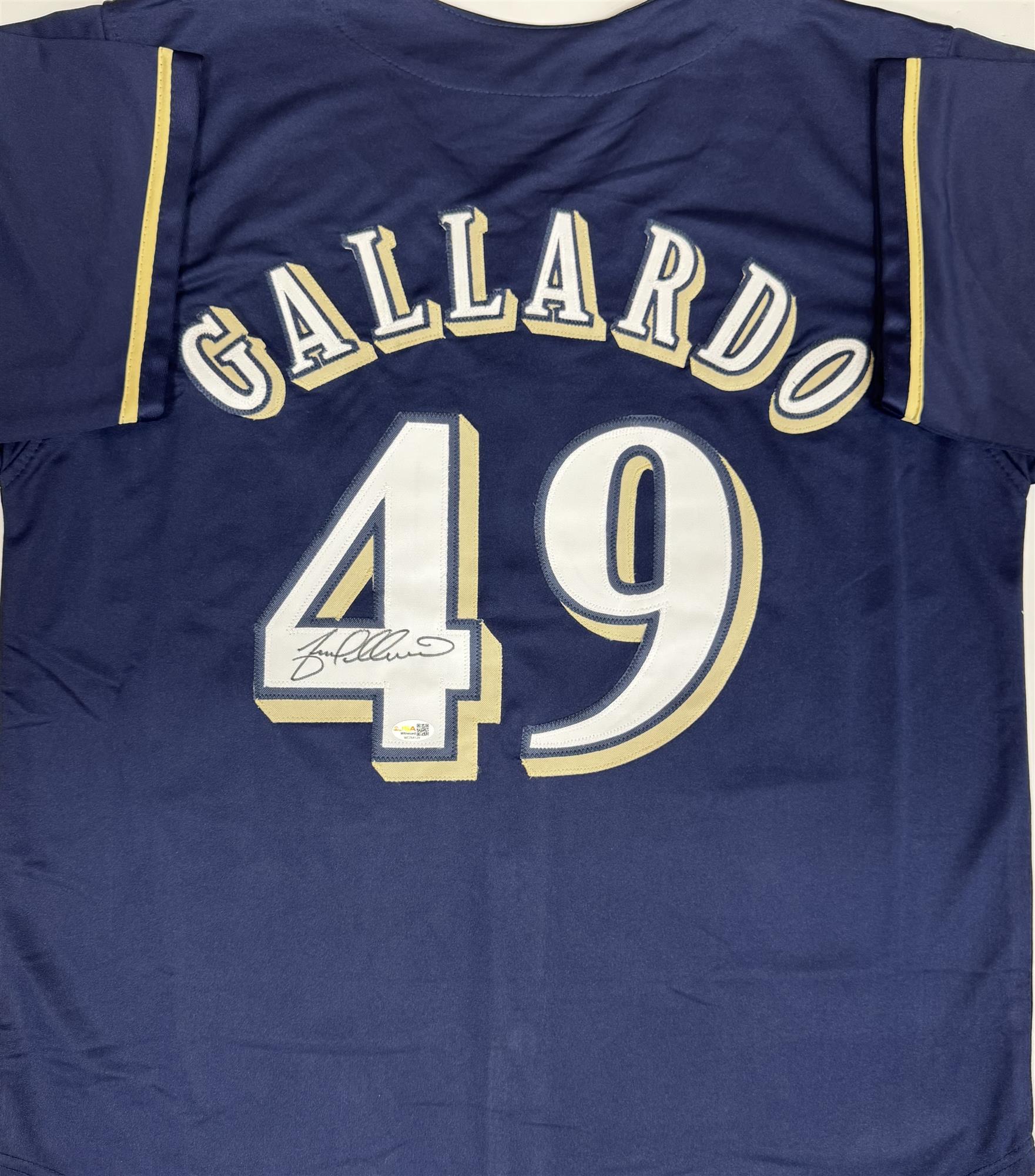 YOVANI GALLARDO SIGNED CUSTOM REPLICA NAVY JERSEY - MILWAUKEE BREWERS - JSA