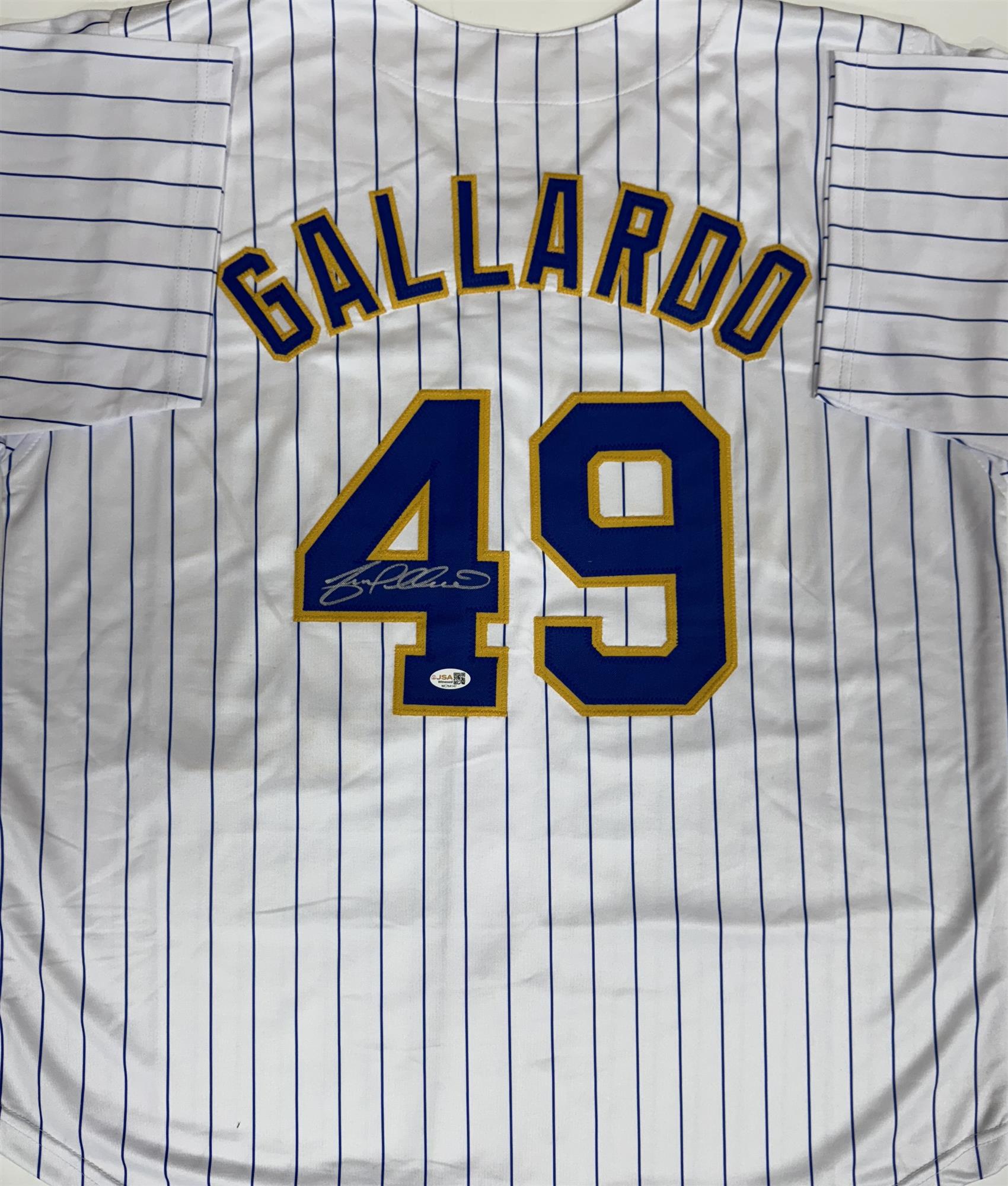 YOVANI GALLARDO SIGNED CUSTOM REPLICA PINSTRIPE JERSEY - MILWAUKEE BREWERS - JSA