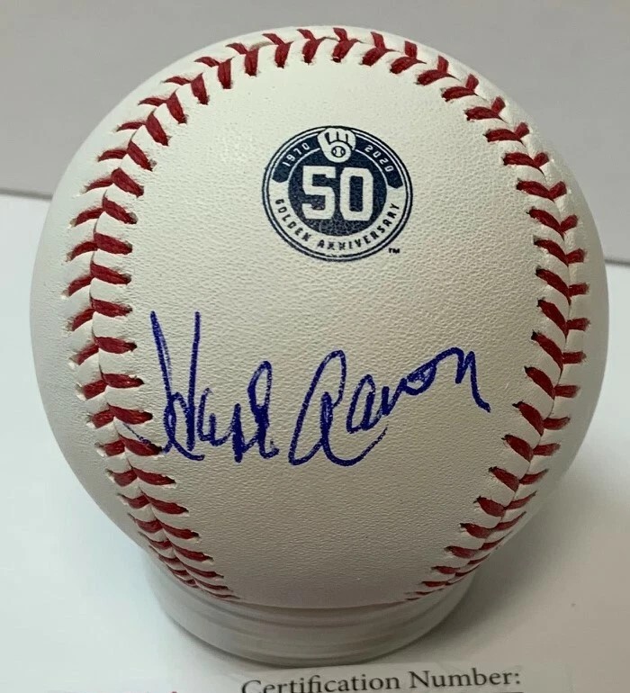 HENRY HANK AARON SIGNED BREWERS 50th ANNIVERSARY MLB BASEBALL - JSA