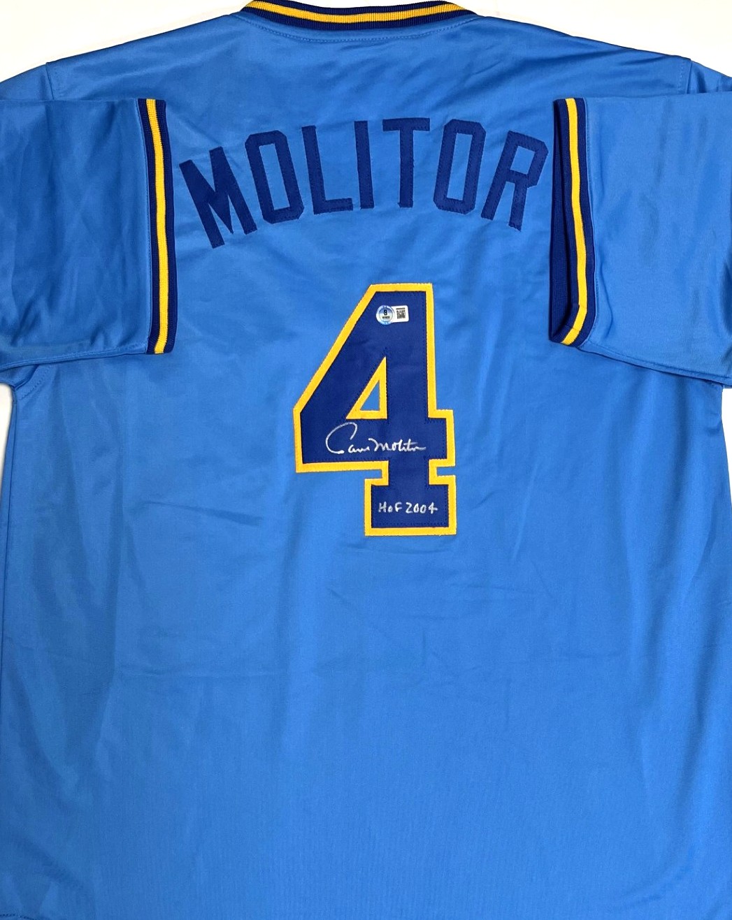 PAUL MOLITOR SIGNED CUSTOM REPLICA BREWERS BLUE JERSEY W/ HOF - JSA