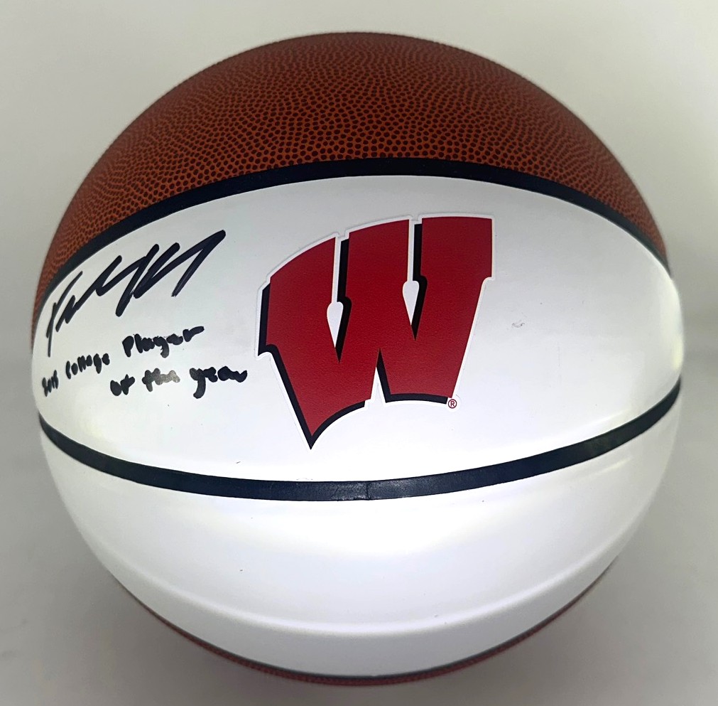 FRANK KAMINSKY SIGNED REPLICA  WI BADGERS LOGO BASKETBALL W/ PLAYER OF YEAR - BAS