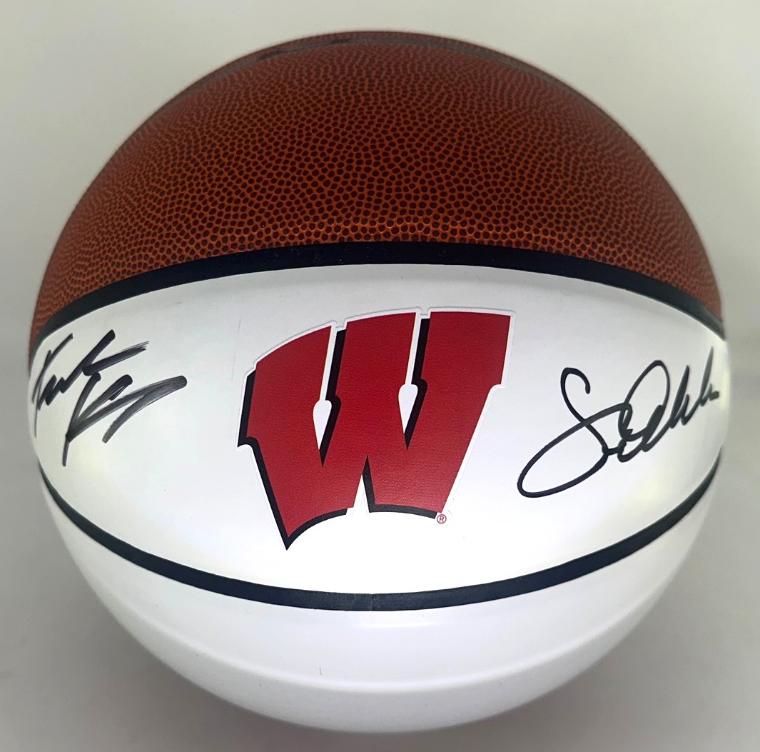 FRANK KAMINSKY & SAM DEKKER DUAL SIGNED REPLICA  WI BADGERS LOGO BASKETBALL - BAS
