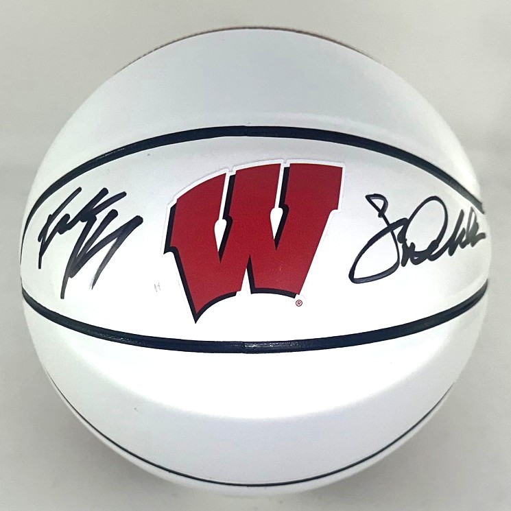 FRANK KAMINSKY & SAM DEKKER DUAL SIGNED WI BADGERS LOGO MINI BASKETBALL - BAS