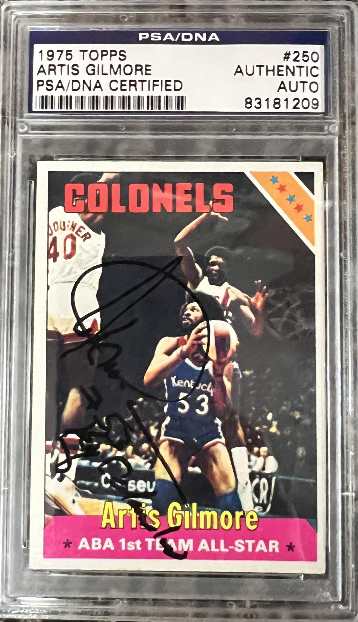 ARTIS GILMORE - 1975 TOPPS AUTOGRAPHED CARD #250 - PSA/DNA