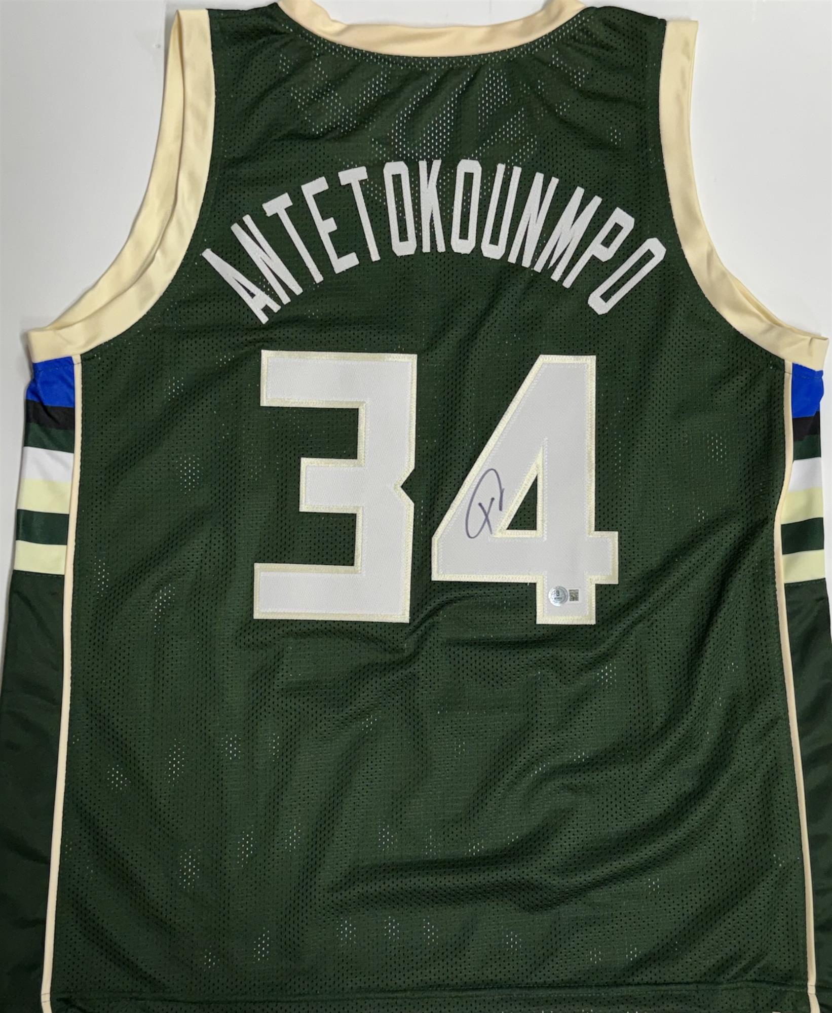 GIANNIS ANTETOKOUNMPO SIGNED CUSTOM REPLICA BUCKS GREEN JERSEY - BAS