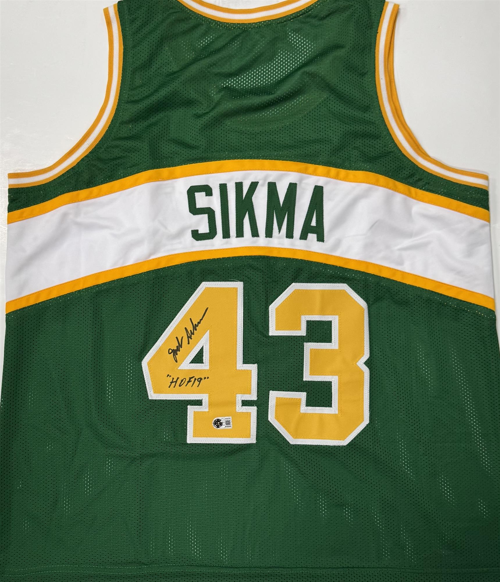 JACK SIKMA SIGNED CUSTOM REPLICA GREEN SUPERSONICS JERSEY W/ HOF - BAS