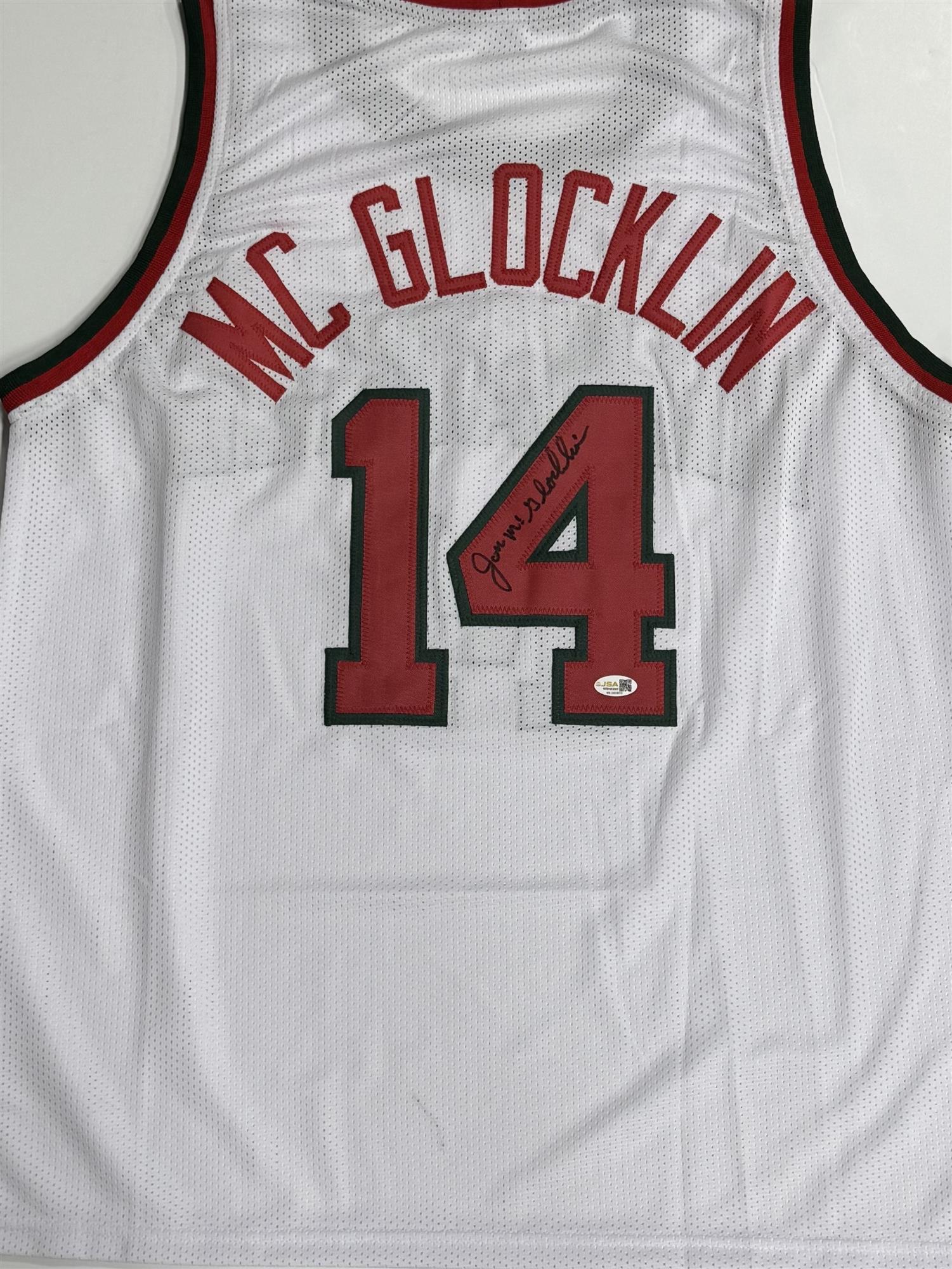 JON McGLOCKLIN SIGNED CUSTOM REPLICA WHITE BUCKS JERSEY - JSA