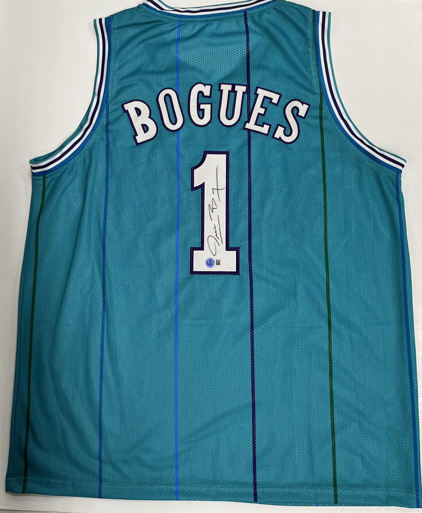 MUGGSY BOGUES SIGNED REPLICA TEAL JERSEY - CHARLOTTE HORNETS NBA - BAS