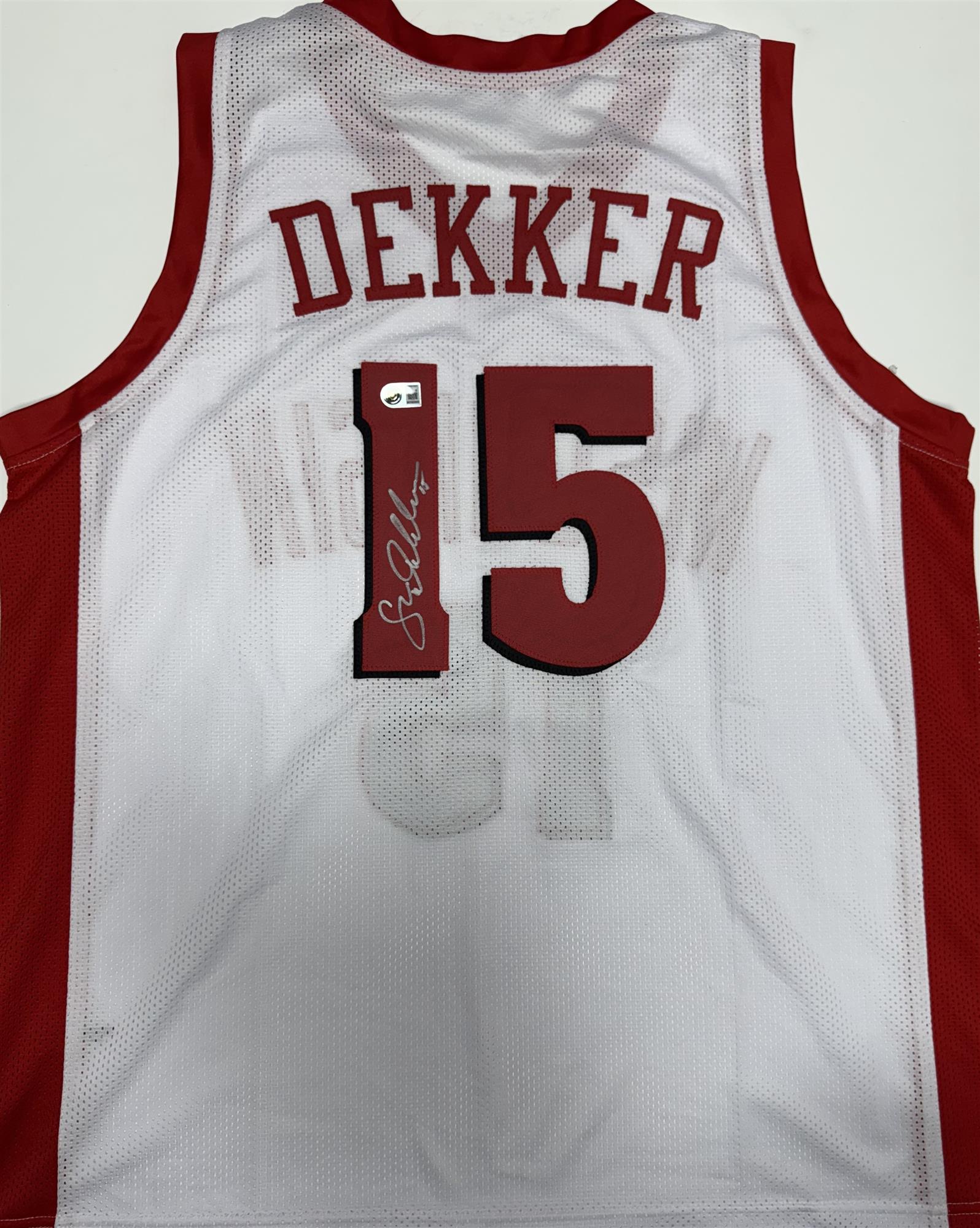 SAM DEKKER SIGNED CUSTOM REPLICA BADGERS WHITE JERSEY - BAS