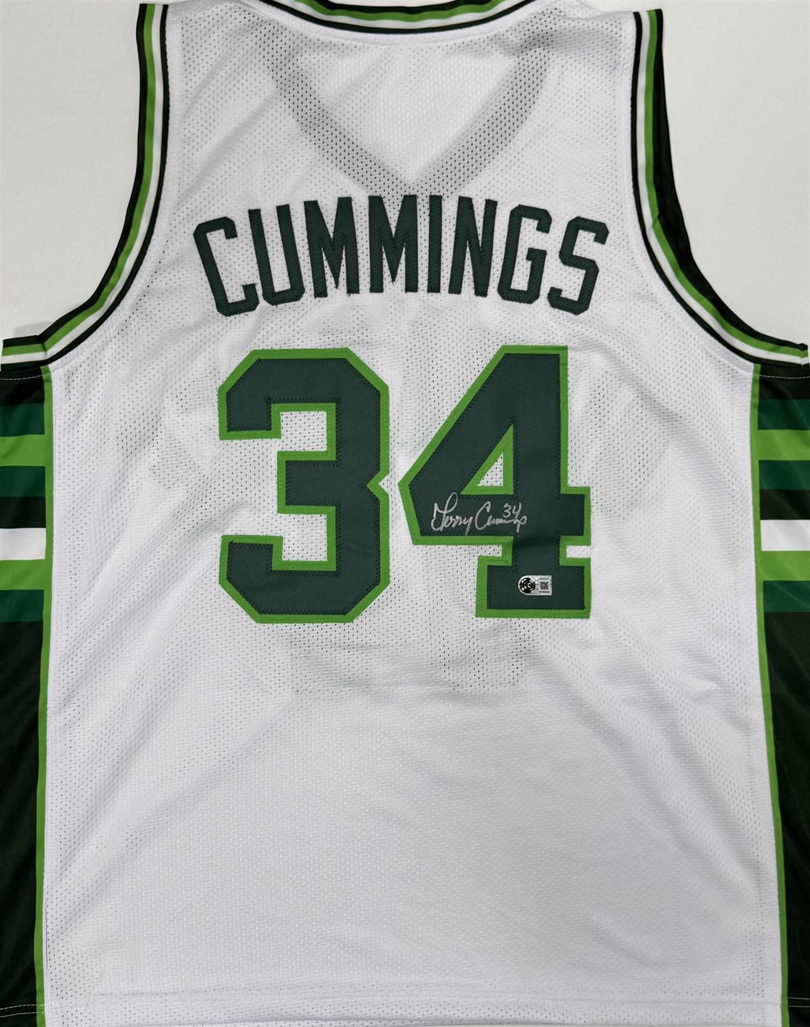 TERRY CUMMINGS SIGNED CUSTOM REPLICA WHITE BUCKS JERSEY - BAS