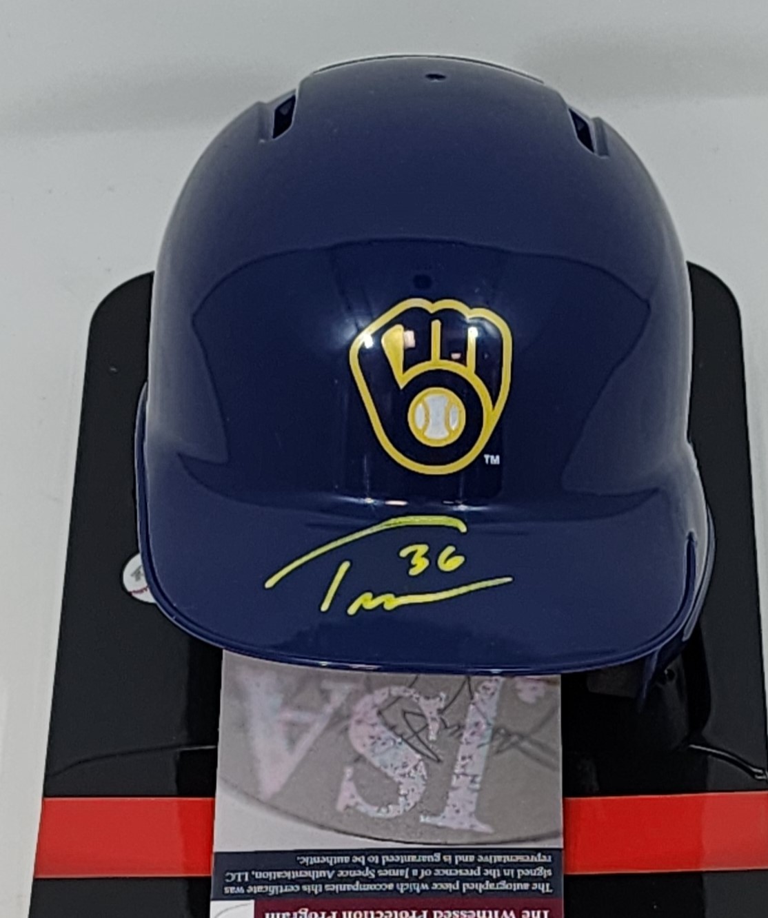 TOBIAS MYERS SIGNED BREWERS BLUE MINI HELMET - JSA