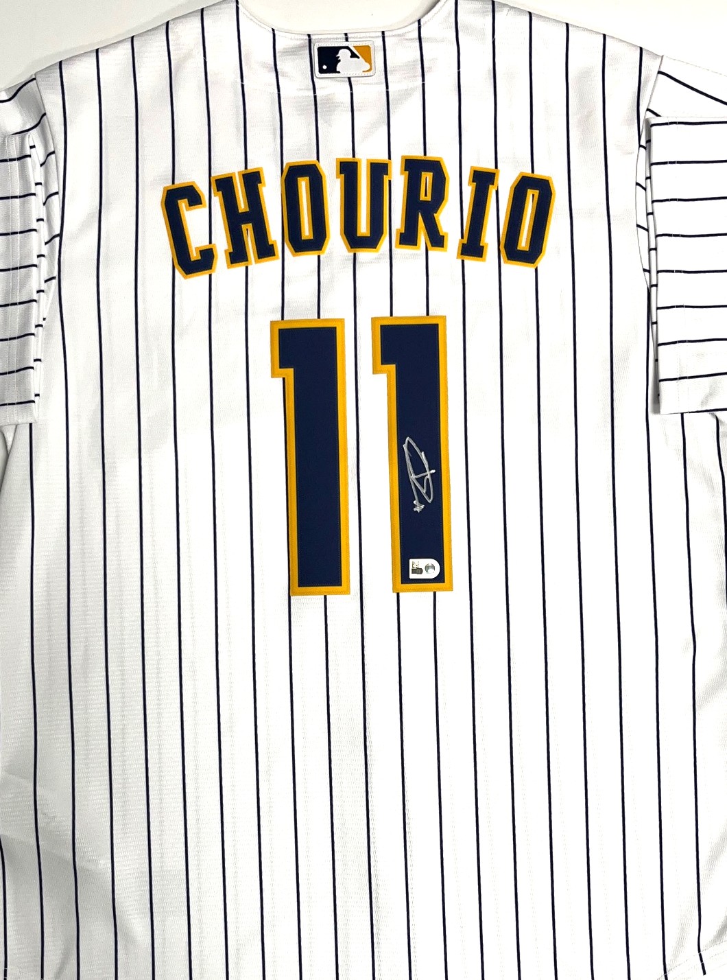 JACKSON CHOURIO SIGNED OFFICIAL NIKE PINSTRIPE BREWERS JERSEY - MLB