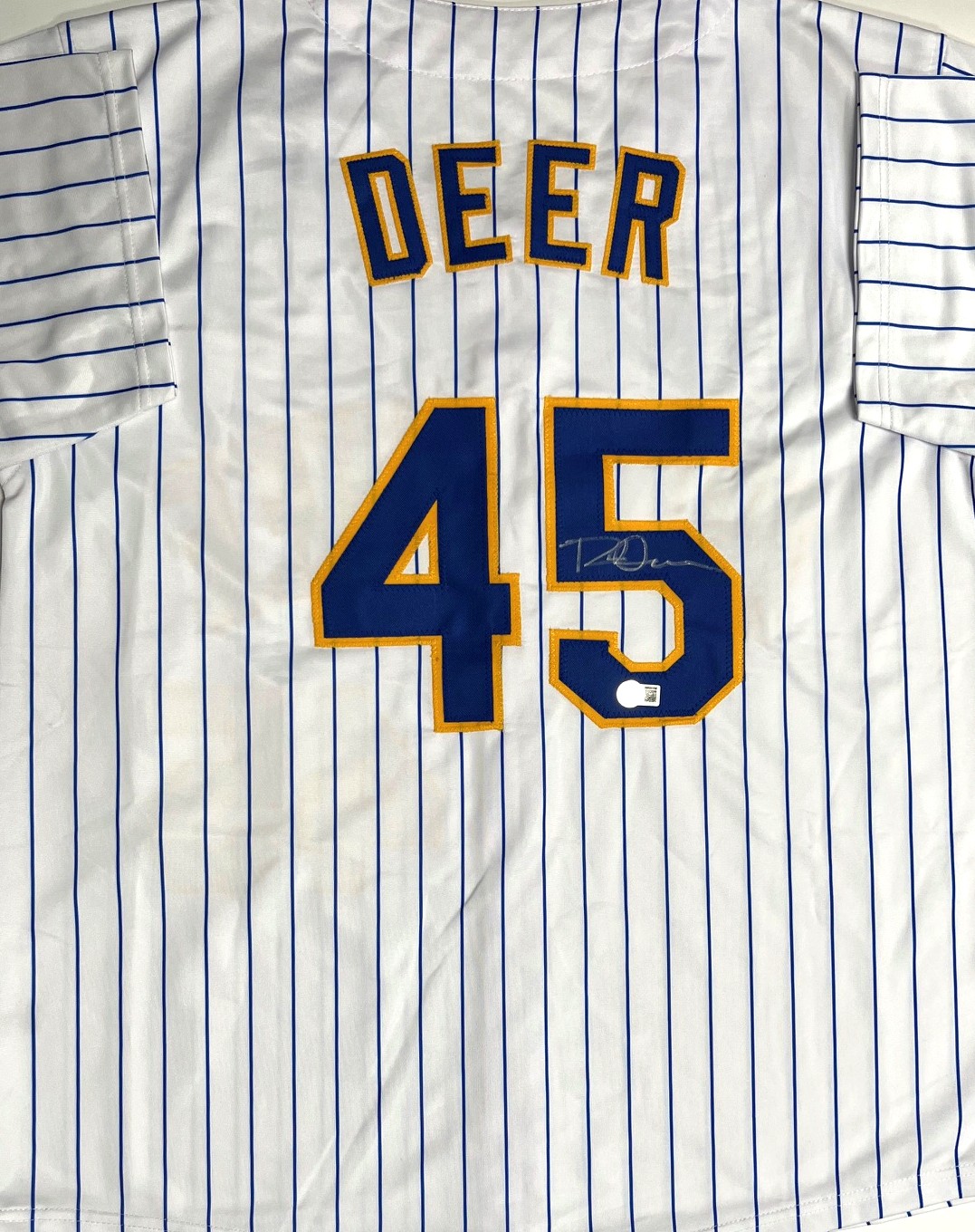 ROB DEER SIGNED CUSTOM REPLICA BREWERS RETRO JERSEY - BAS