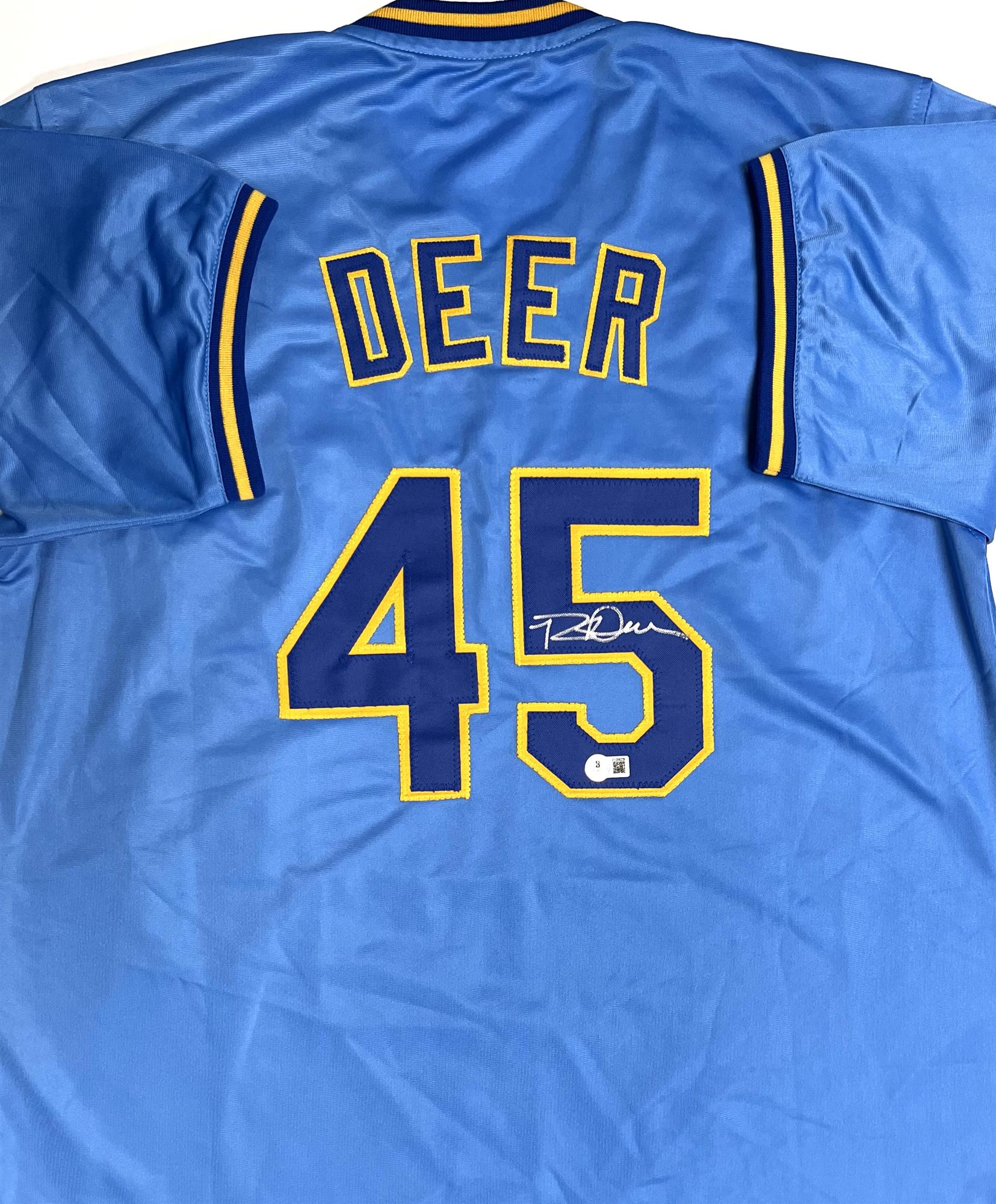 ROB DEER SIGNED CUSTOM REPLICA BREWERS BLUE JERSEY - BAS