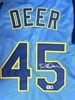 ROB DEER SIGNED CUSTOM REPLICA BREWERS BLUE JERSEY - BAS