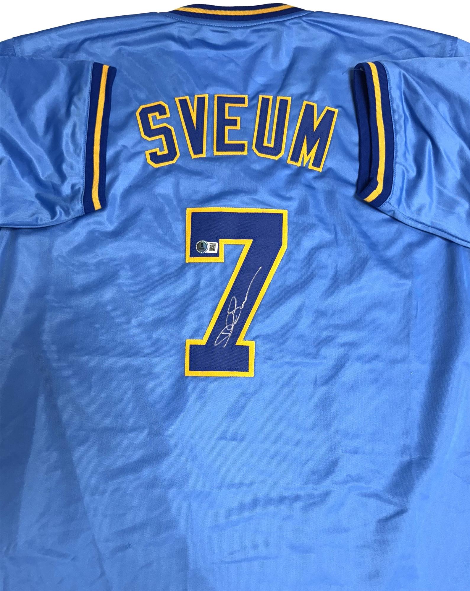 DALE SVEUM SIGNED CUSTOM REPLICA BREWERS BLUE JERSEY - BAS