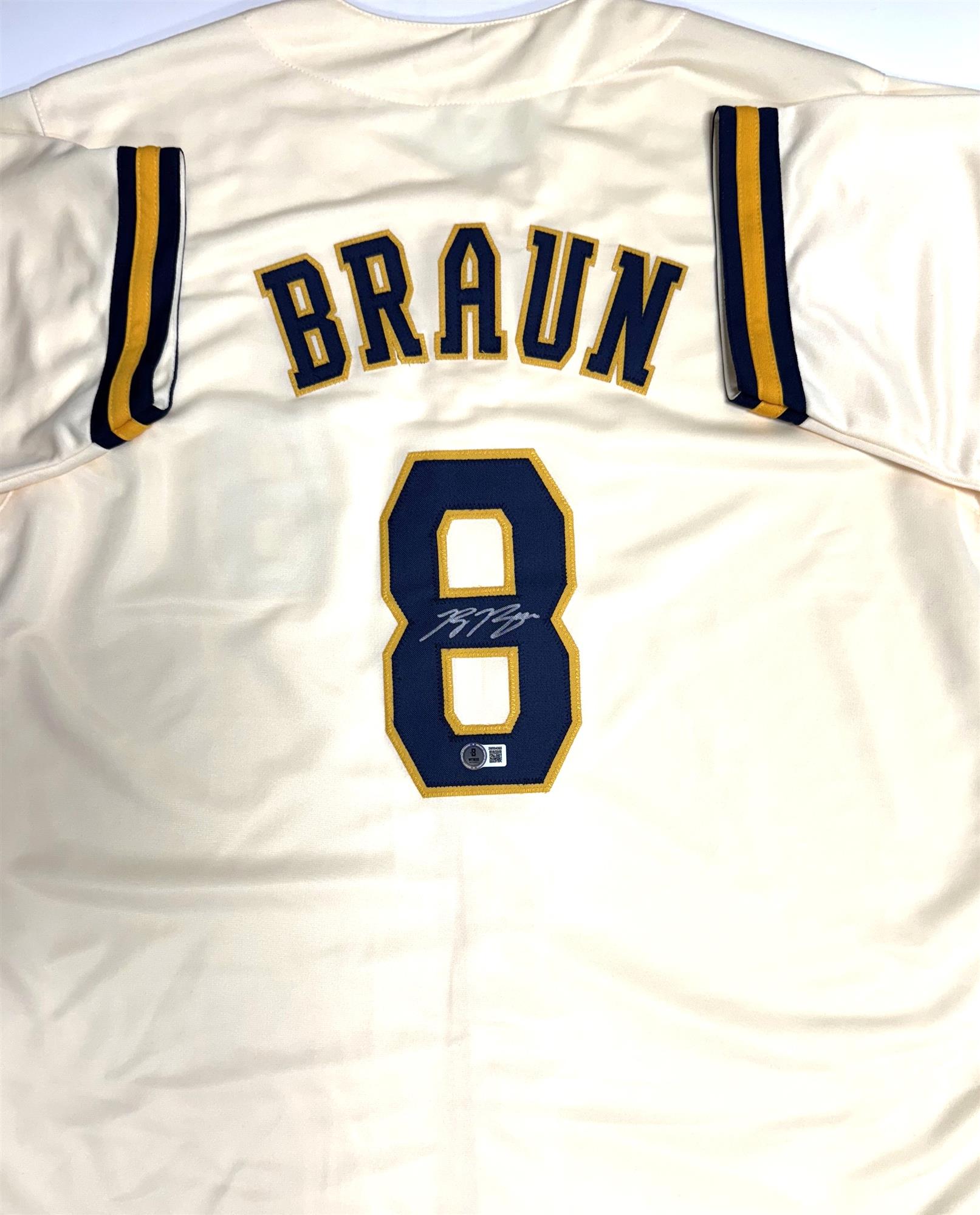 RYAN BRAUN SIGNED CUSTOM REPLICA BREWERS CREAM JERSEY - BAS