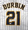CALEB DURBIN SIGNED CUSTOM REPLICA BREWERS PINSTRIPE JERSEY  - JSA