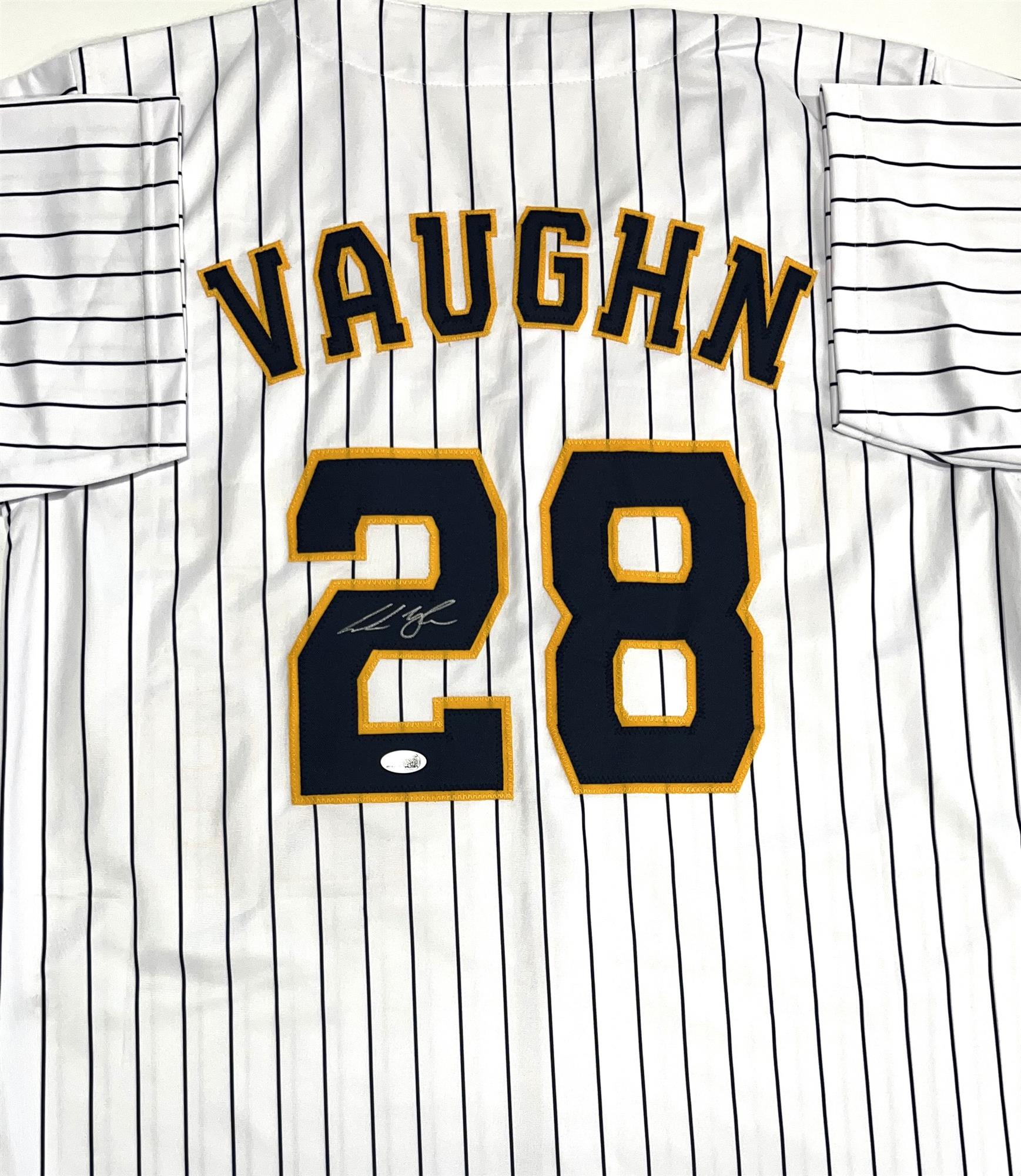 ANDREW VAUGHN SIGNED CUSTOM REPLICA BREWERS PINSTRIPE JERSEY  - JSA
