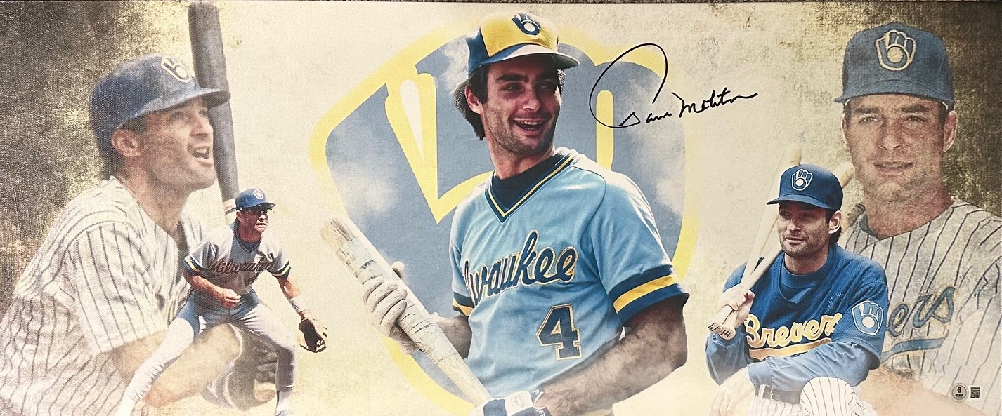 PAUL MOLITOR SIGNED 13X31 STRETCHED CUSTOM BREWERS CANVAS COLLAGE - BAS