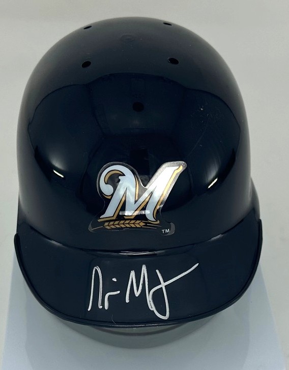 NYJER MORGAN SIGNED MILW BREWERS MINI HELMET - BAS