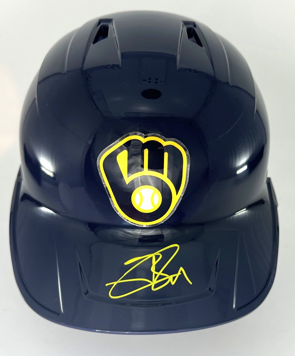 JACKSON CHOURIO SIGNED RAWLINGS FULL SIZE BREWERS BLUE HELMET - MLB