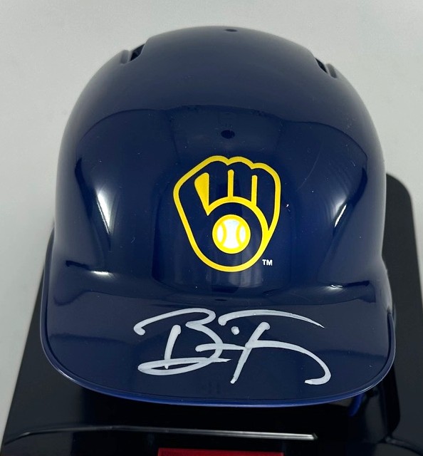BRICE TURANG SIGNED RAWLINGS BREWERS BLUE MINI HELMET - BAS