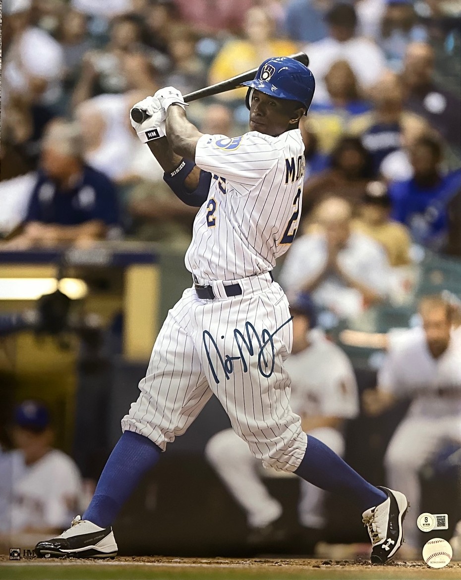NYJER MORGAN SIGNED 16X20 BREWERS PHOTO #5 - BAS