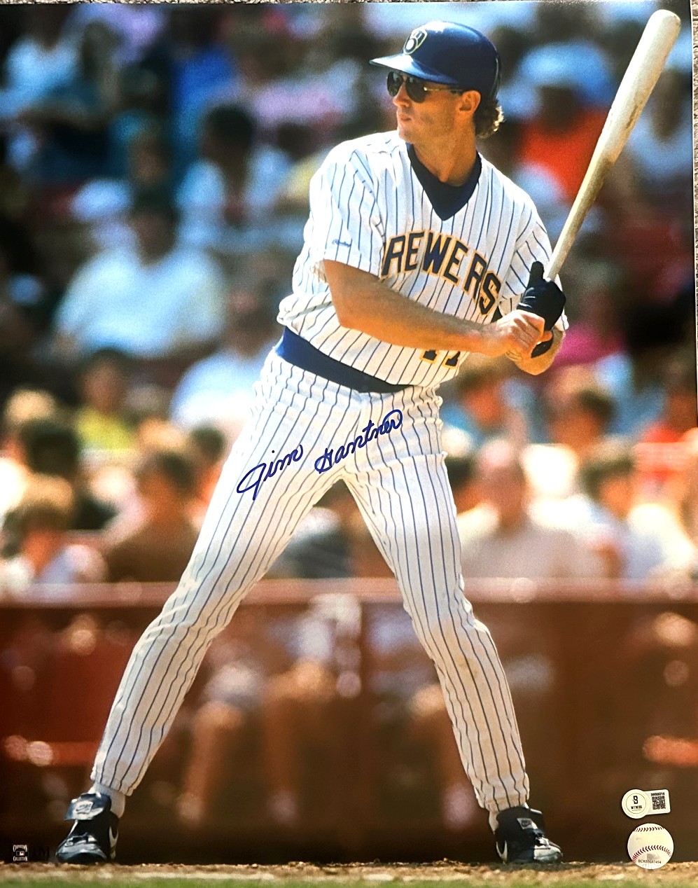 JIM GANTNER SIGNED 16X20 BREWERS PHOTO #12 - BAS
