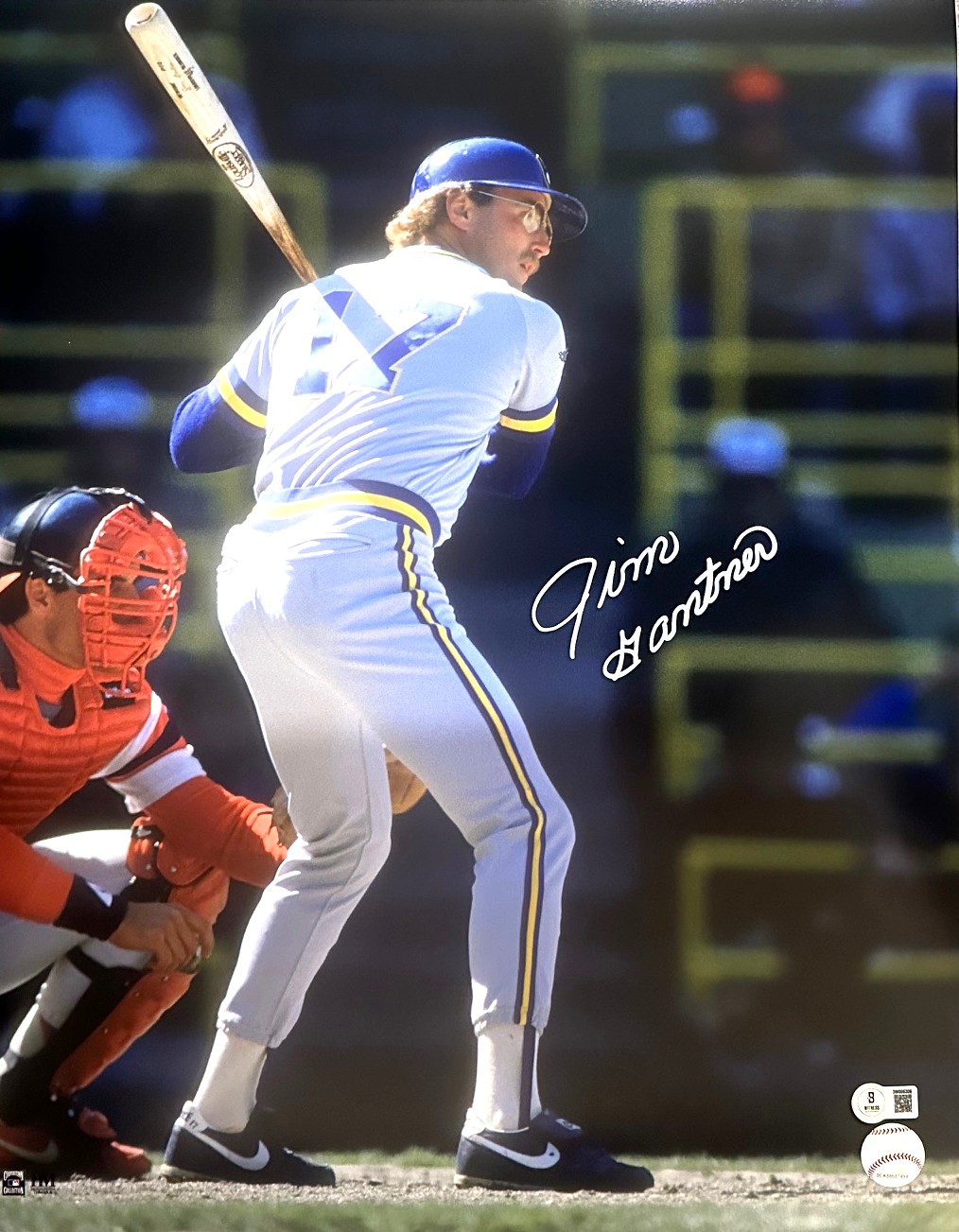 JIM GANTNER SIGNED 16X20 BREWERS PHOTO #11 - BAS