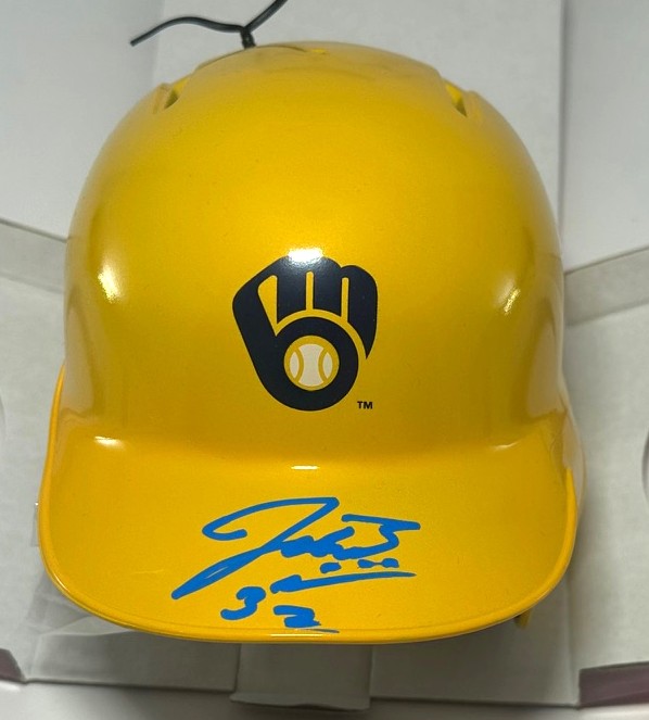 JACOB MISIOROWSKI SIGNED RAWLINGS BREWERS YELLOW MINI HELMET - PROVA