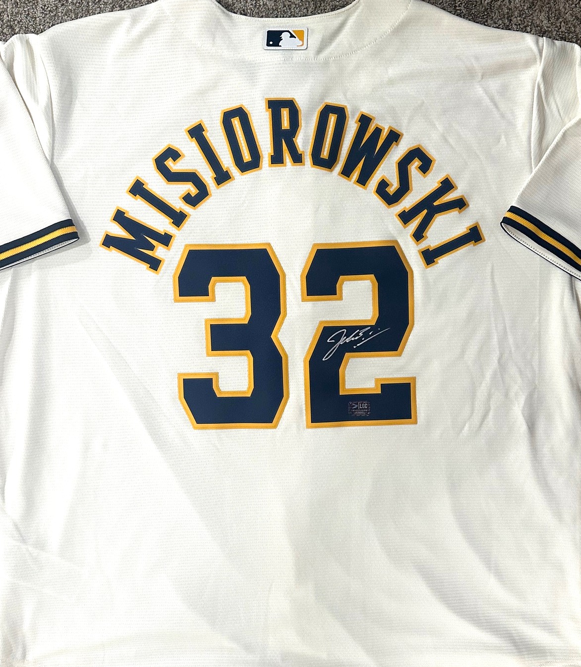 JACOB MISIOROWSKI SIGNED OFFICIAL NIKE BREWERS CREAM JERSEY  - PROVA