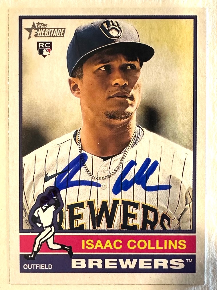 ISAAC COLLINS SIGNED 2025 TOPPS HERITAGE BREWERS ROOKIE CARD #78