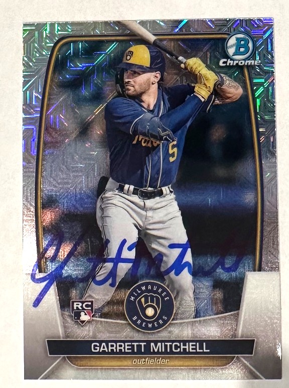 GARRETT MITCHELL SIGNED 2023 BOWMAN CHROME BREWERS ROOKIE CARD #41