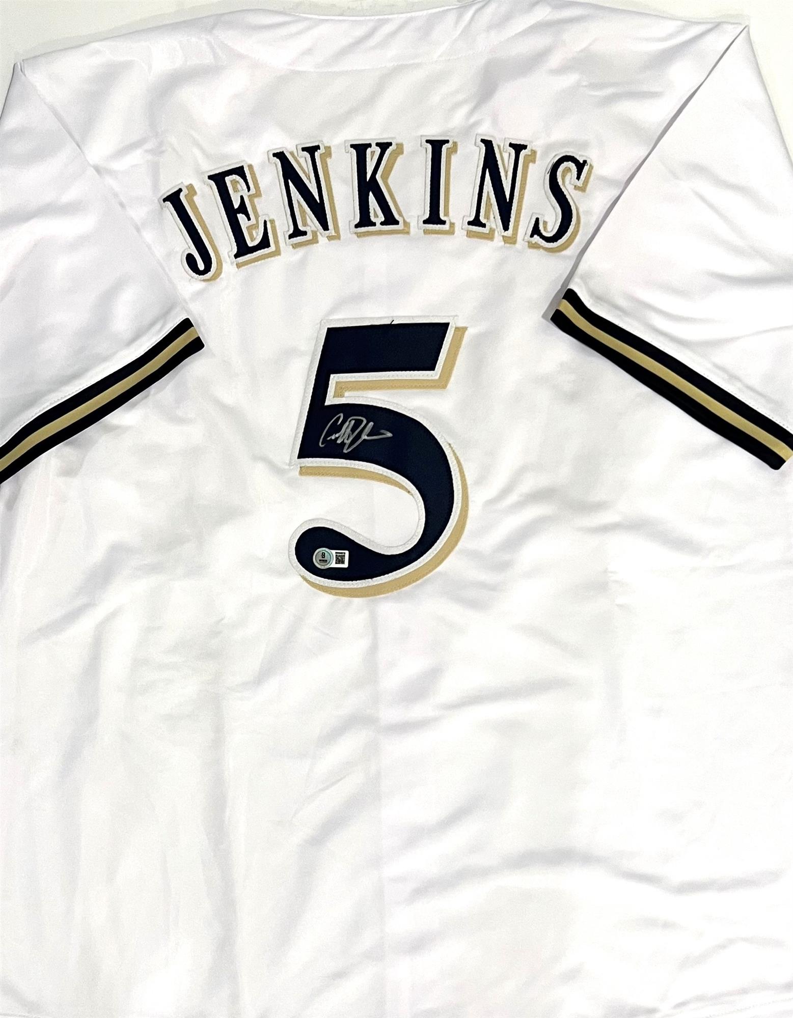 GEOFF JENKINS SIGNED CUSTOM REPLICA BREWERS WHITE JERSEY - BAS