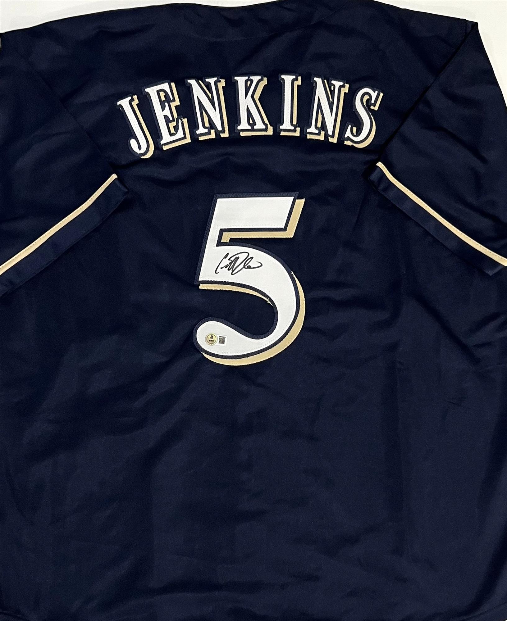 GEOFF JENKINS SIGNED CUSTOM REPLICA BREWERS NAVY JERSEY - BAS