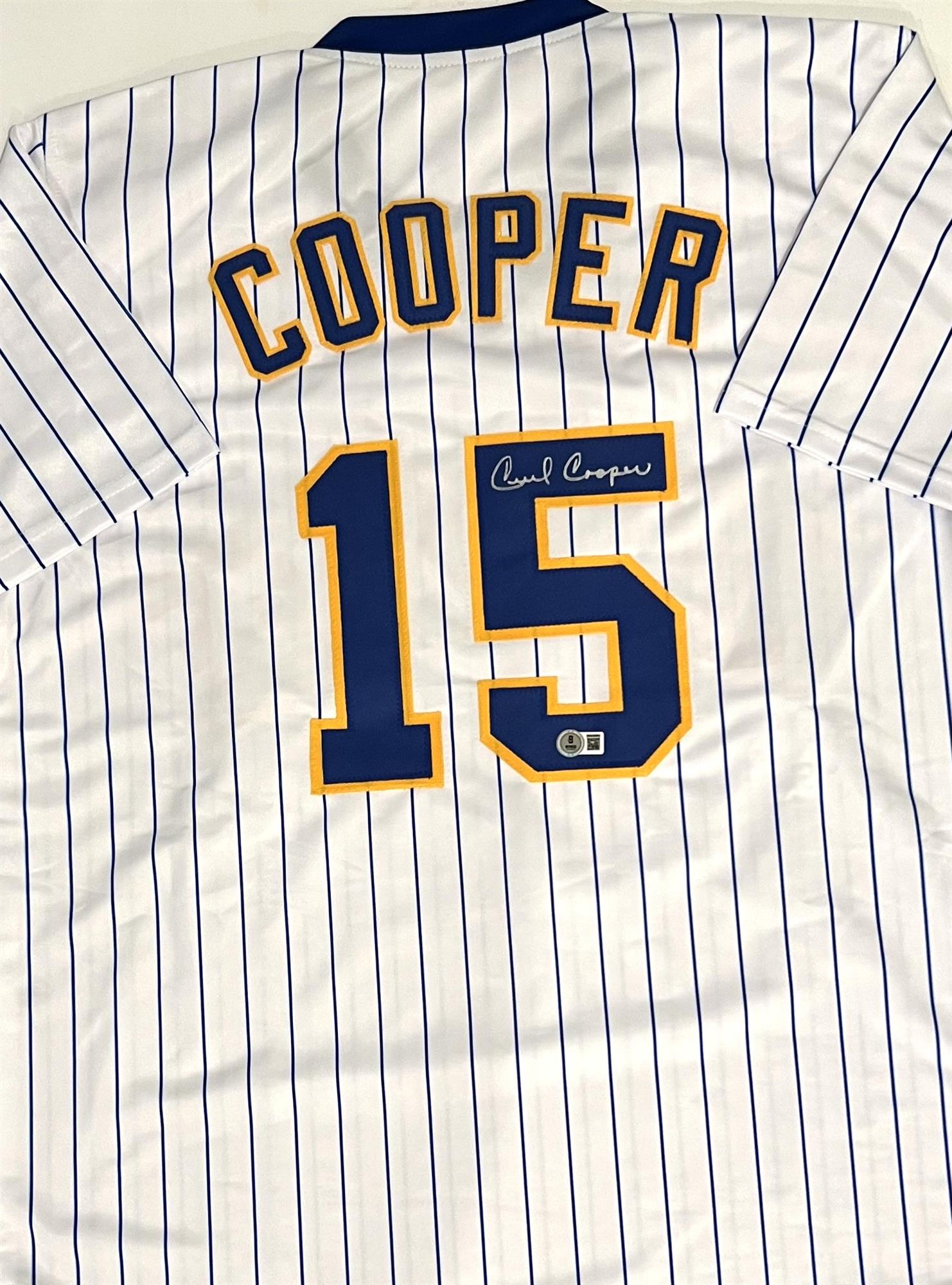 CECIL COOPER SIGNED CUSTOM REPLICA BREWERS PINSTRIPE JERSEY - BAS