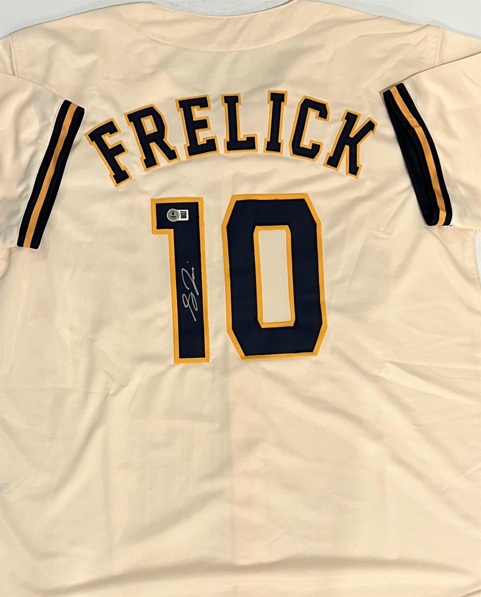 SAL FRELICK SIGNED CUSTOM REPLICA BREWERS CREAM JERSEY - BAS