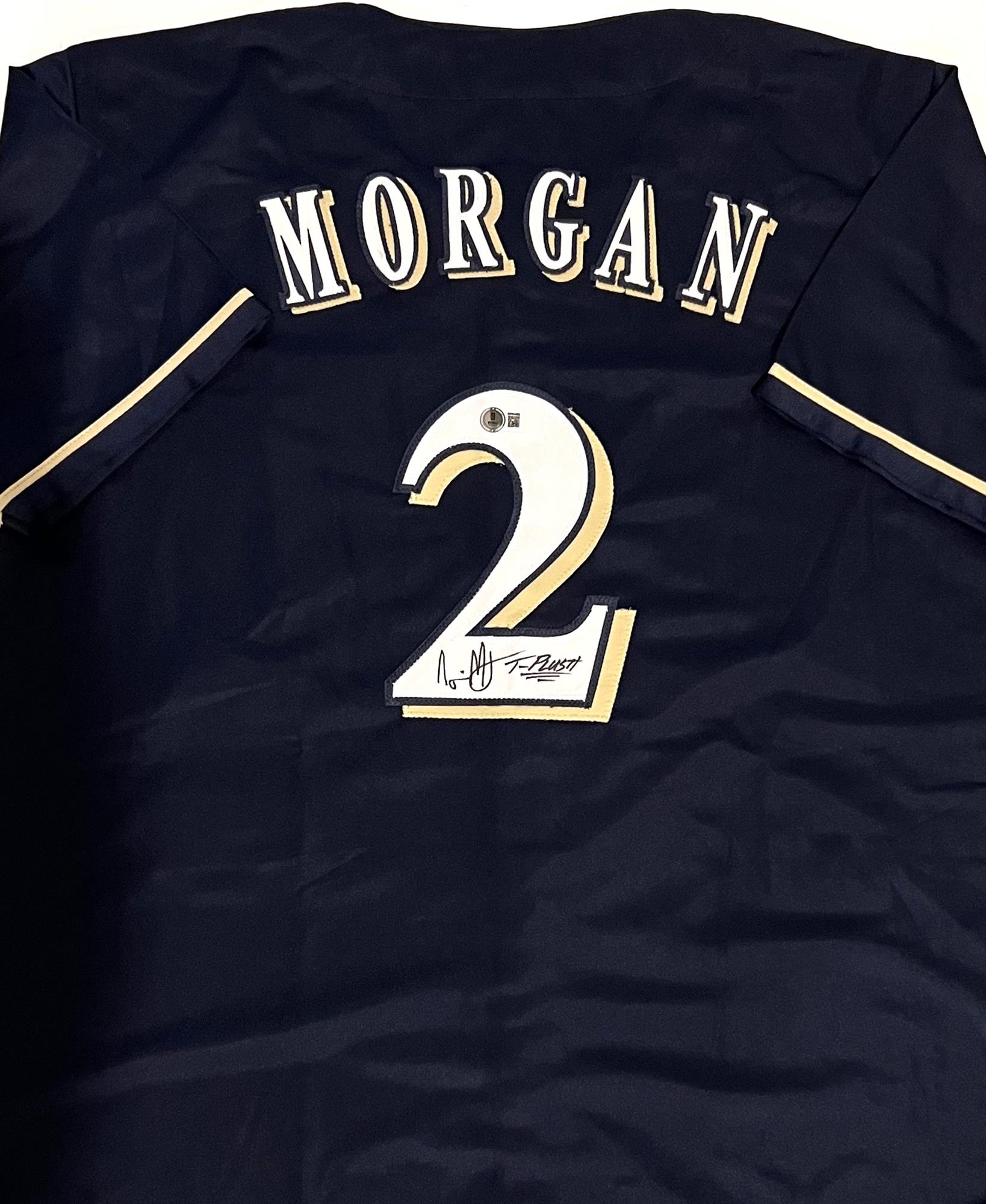 NYJER MORGAN SIGNED CUSTOM REPLICA BREWERS NAVY JERSEY - BAS