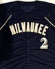 NYJER MORGAN SIGNED CUSTOM REPLICA BREWERS NAVY JERSEY - BAS